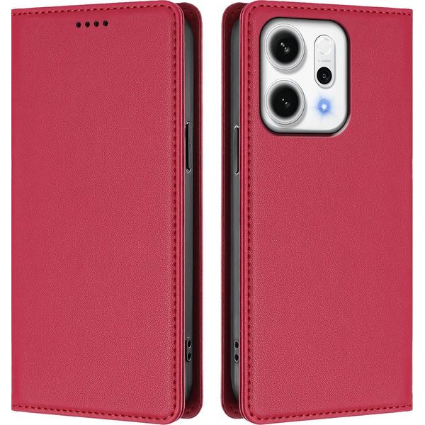 Custodia Per Telefono Cellulare Per Oppo Reno14 /Reno14 F 5G,Poliuretanopelle Flip Cover Antiurto Custodia Magnetica Con Supporto Rosso-image