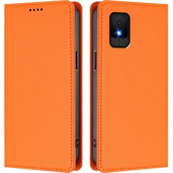 Custodia Per Telefono Cellulare Per Tcl 502, Flip Cover In Finto Cuoio Antiurto Custodia Magnetica Con Supporto Arancione-image