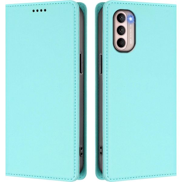 Custodia Per Motorola Moto G41 / Moto G31, Flip Cover In Finto Cuoio Antiurto Magnetica Con Supporto Turchese-image