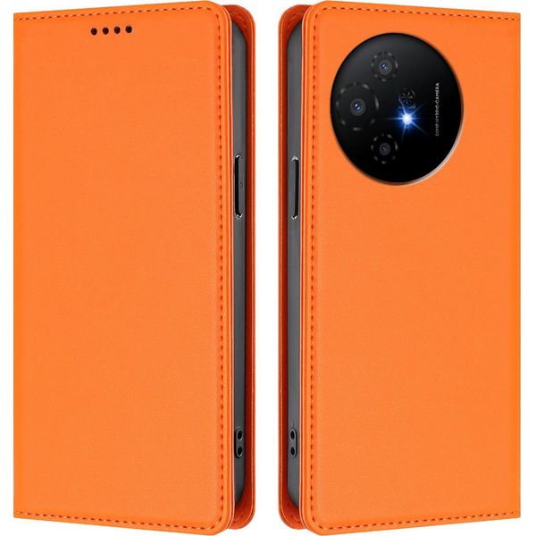Custodia Per Cellulare Per Tcl 50 Xl/Tcl 50 Xl Nxtpaper, Custodia Magnetica Antiurto Flip Cover In Finto Cuoio Con Supporto Arancione-image