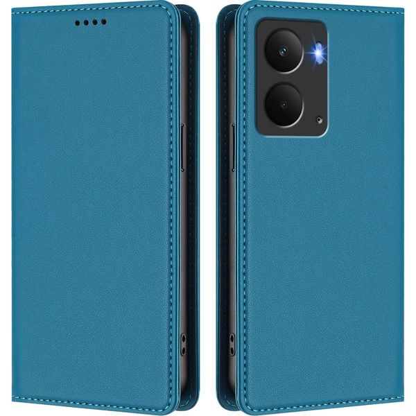 Custodia Per Telefono Cellulare Per Realme P3, Flip Cover In Finto Cuoio Antiurto Magnetica Con Supporto Blu-image