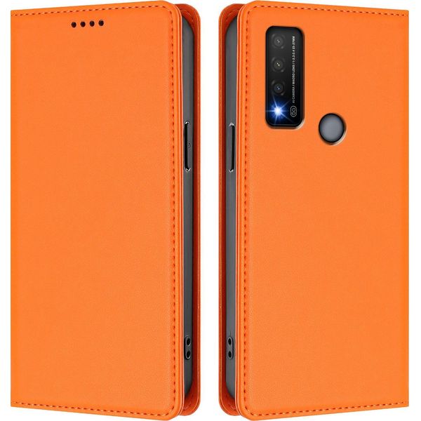 Custodia Per Telefono Cellulare Per Tcl 20R, Flip Cover In Finto Cuoio Antiurto Magnetica Con Supporto Arancione-image