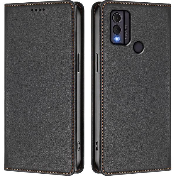 Custodia Per Cellulare Per Nokia C22, Flip Cover In Finto Cuoio Antiurto Magnetica Con Supporto Nero-image