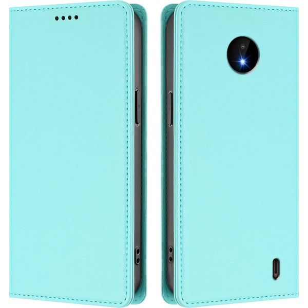 Custodia Per Telefono Cellulare Per Nokia C10 / Nokia C20, Flip Cover In Finto Cuoio Antiurto Magnetica Con Supporto Turchese-image