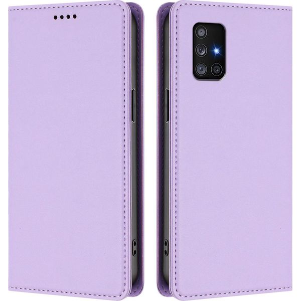 Custodia In Pelle Per Samsung Galaxy A71 4G, Flip Case Magnetico In Finto Cuoio Con Supporto Viola Chiaro-image