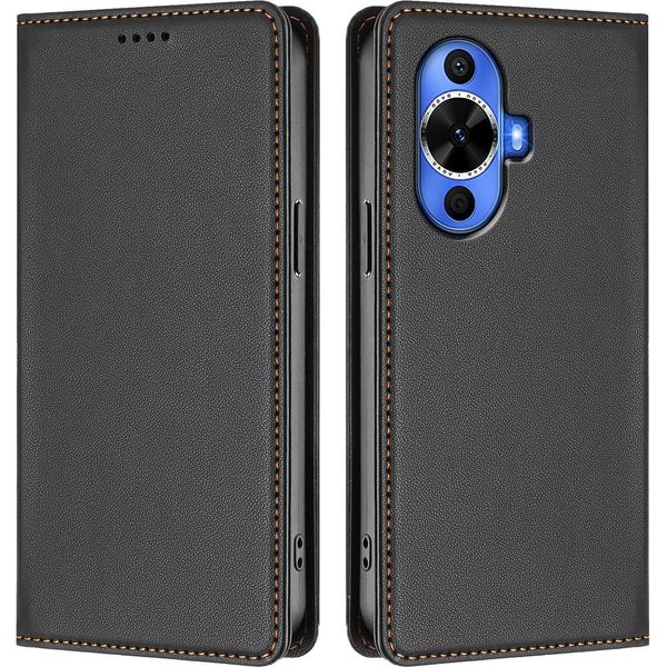 Custodia Per Telefono Cellulare Per Huawei Nova 12S, Flip Cover In Finto Cuoio Antiurto Magnetica Con Supporto Nero-image