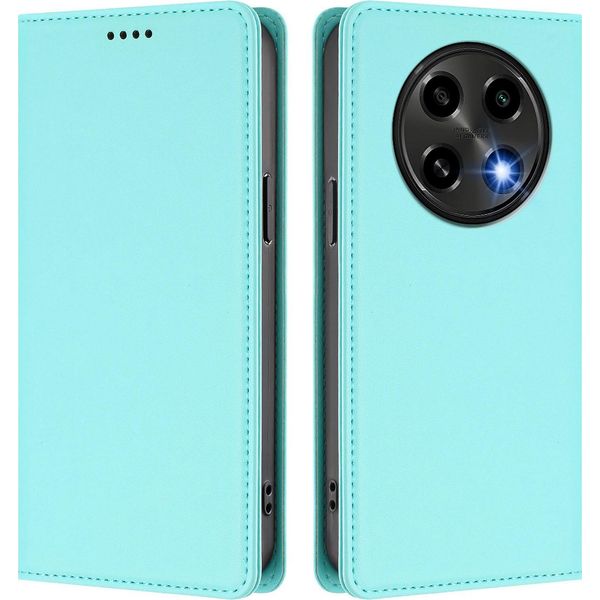 Custodia Per Oppo F27 Pro / F27 Pro+, Flip Cover In Finto Cuoio Antiurto Magnetica Con Supporto Turchese-image
