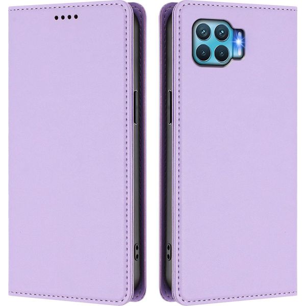 Custodia Per Oppo F17 Pro, Flip Cover In Finto Cuoio Antiurto Magnetica Con Supporto Viola-image