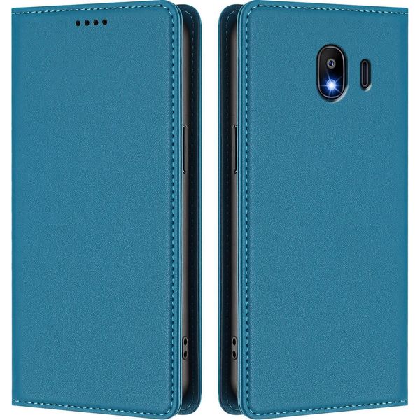Custodia In Pelle Per Samsung Galaxy J4 2018, Flip Case Magnetico In Finto Cuoio Con Supporto Lake Blu-image