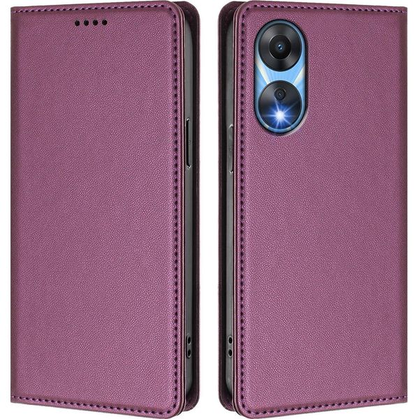 Custodia In Pelle Per Oppo A78 5G, Custodia Magnetica In Finto Cuoio Con Supporto Viola-image