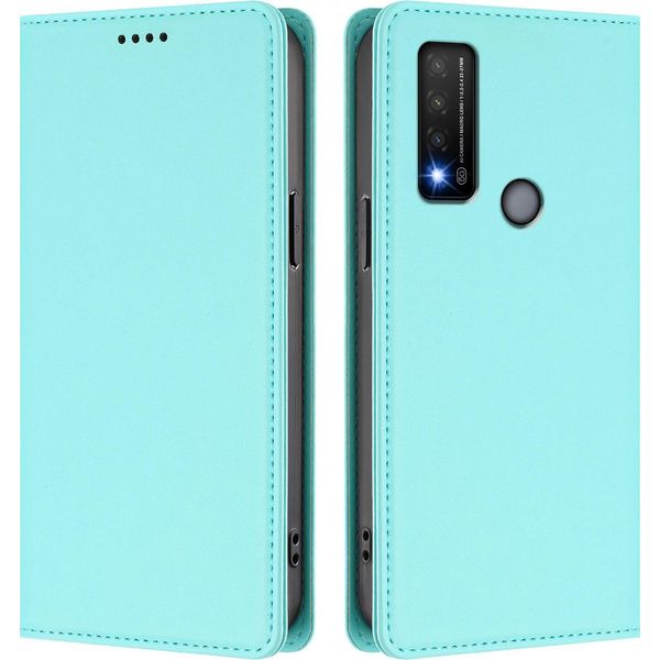 Custodia Per Telefono Cellulare Per Tcl 20R, Flip Cover In Finto Cuoio Antiurto Magnetica Con Supporto Turchese-image