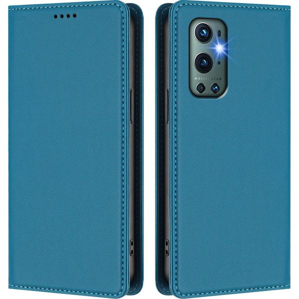 Custodia Per Telefono Cellulare Per Oneplus 9 Pro, Flip Cover In Finto Cuoio Antiurto Magnetica Con Supporto Blu-image