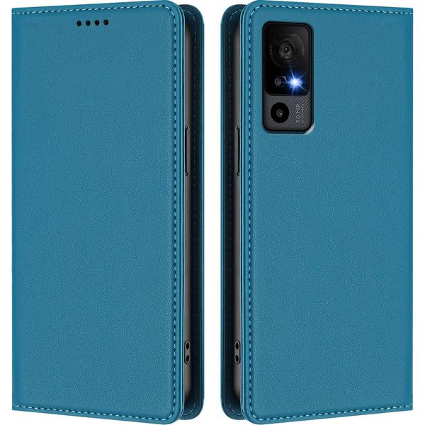 Custodia Per Telefono Cellulare Per Tcl 40R, Flip Cover In Finto Cuoio Antiurto Magnetica Con Supporto Blu-image