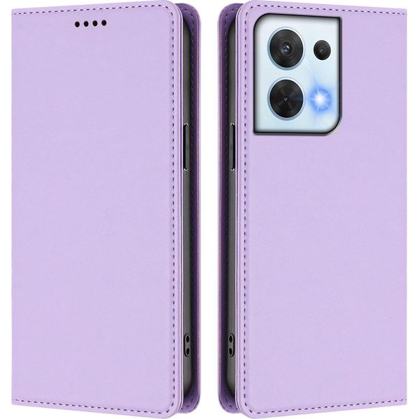 Custodia In Pelle Per Oppo Reno8 5G, Custodia Magnetica In Finto Cuoio Con Supporto Viola Chiaro-image
