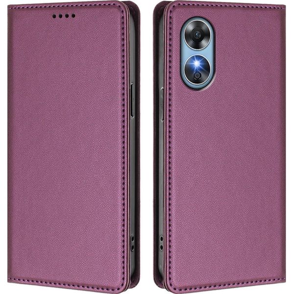 Custodia Per Oppo A17/Oppo A17K, Flip Cover In Finto Cuoio Antiurto Magnetica Con Supporto Viola-image