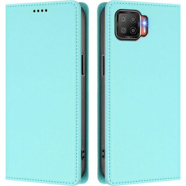 Custodia In Pelle Per Oppo F17, Custodia Magnetica In Finto Cuoio Flip Con Supporto Verde Menta-image