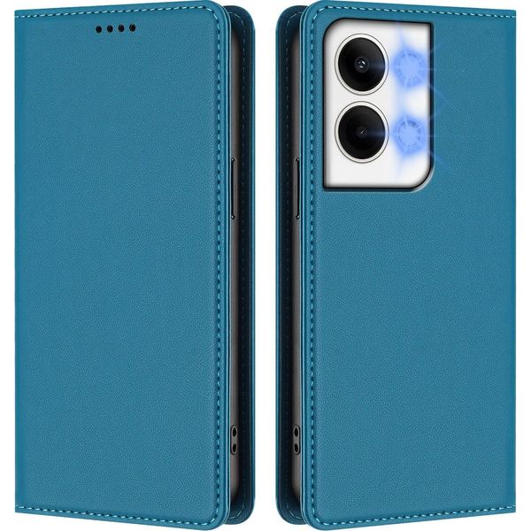 Custodia In Pelle Per Oppo Reno9 / Reno9 Pro 5G, Flip Case Magnetico In Finto Cuoio Con Supporto Lake Blu-image