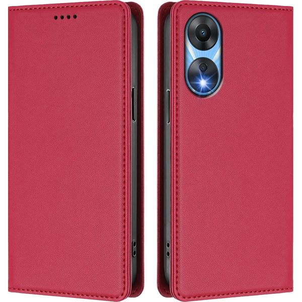 Custodia Per Telefono Cellulare Per Oppo A78 5G, Custodia Magnetica Antiurto Con Supporto In Finto Cuoio Flip Cover Rosso-image