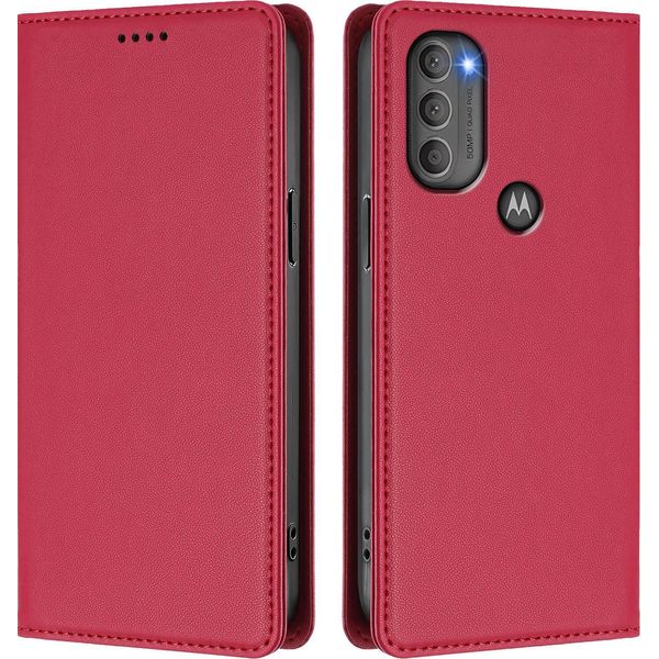 Custodia In Pelle Per Motorola Moto G71 5G, Custodia Magnetica In Finto Cuoio Con Supporto Rosso-image