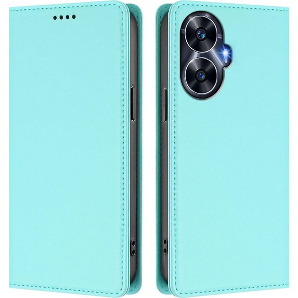 Custodia Per Telefono Cellulare Per Realme C55, Flip Cover In Finto Cuoio Antiurto Custodia Magnetica Con Supporto Turchese-image