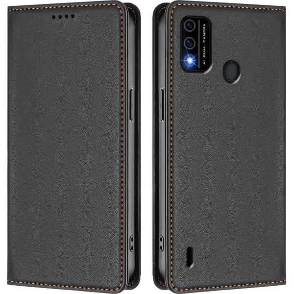 Custodia Per Telefono Cellulare Per Itel A48, Flip Cover In Finto Cuoio Antiurto Custodia Magnetica Con Supporto Nero-image