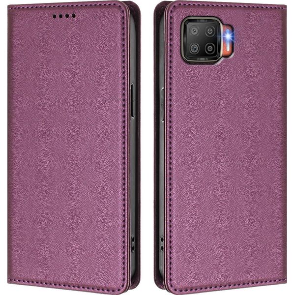 Custodia Per Telefono Cellulare Per Oppo F17, Flip Cover In Finto Cuoio Antiurto Magnetica Con Supporto Viola-image