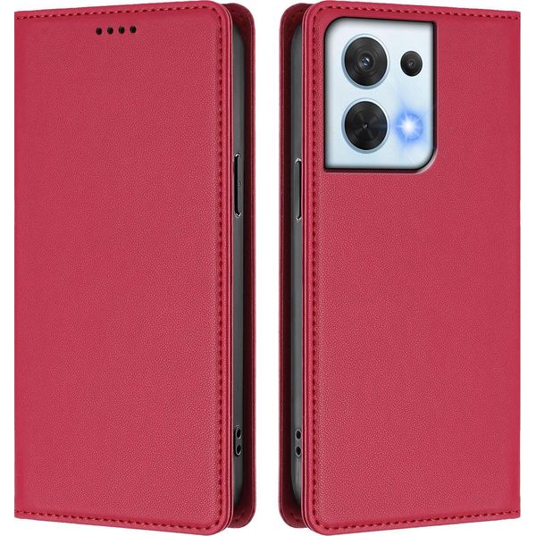 Custodia Per Oppo Reno8 5G, Custodia Magnetica Antiurto Con Supporto In Finto Cuoio Flip Cover Rosso-image