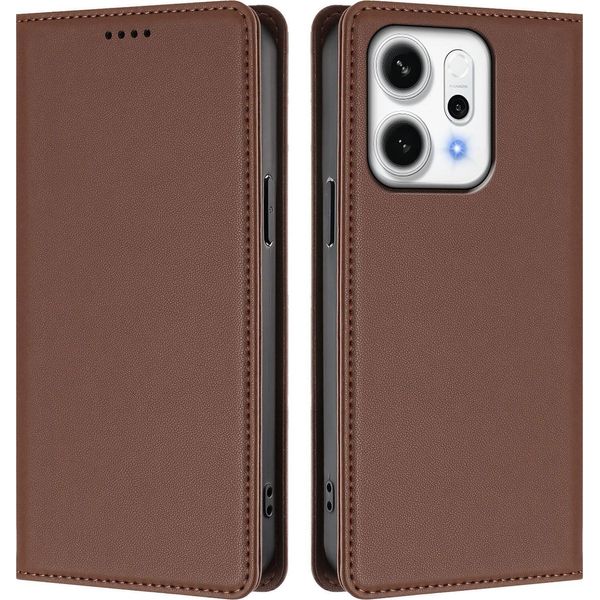 Custodia Per Oppo Reno14 Pro 5G, Custodia Magnetica Antiurto Con Supporto In Finto Cuoio Flip Cover Marrone-image