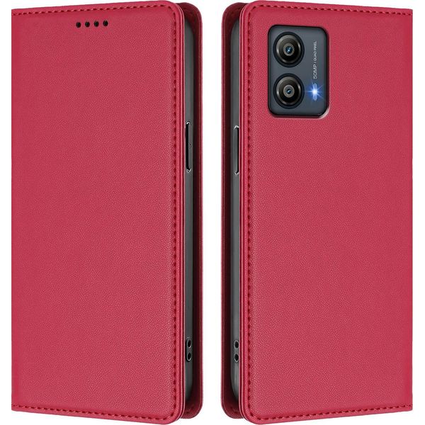 Custodia In Pelle Per Motorola Moto G53, Custodia Magnetica In Finto Cuoio Con Supporto Rosso-image