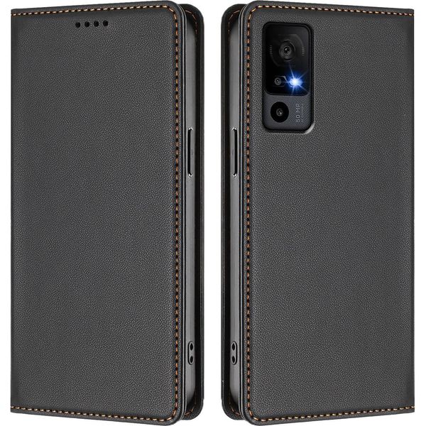 Custodia Per Telefono Cellulare Per Tcl 40R, Flip Cover In Finto Cuoio Antiurto Magnetica Con Supporto Nero-image