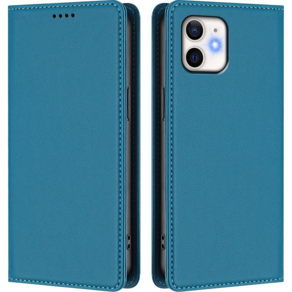 Custodia Per Iphone 12/Iphone 12 Pro, Flip Cover In Finto Cuoio Antiurto Magnetica Con Supporto Blu-image