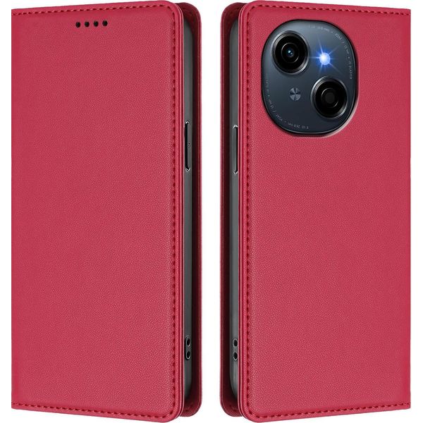Custodia In Pelle Per Tecno Spark Go 1 /Go 1S/Pop 9 4G, Custodia Flip Magnetica In Finto Cuoio Con Supporto Rosso-image