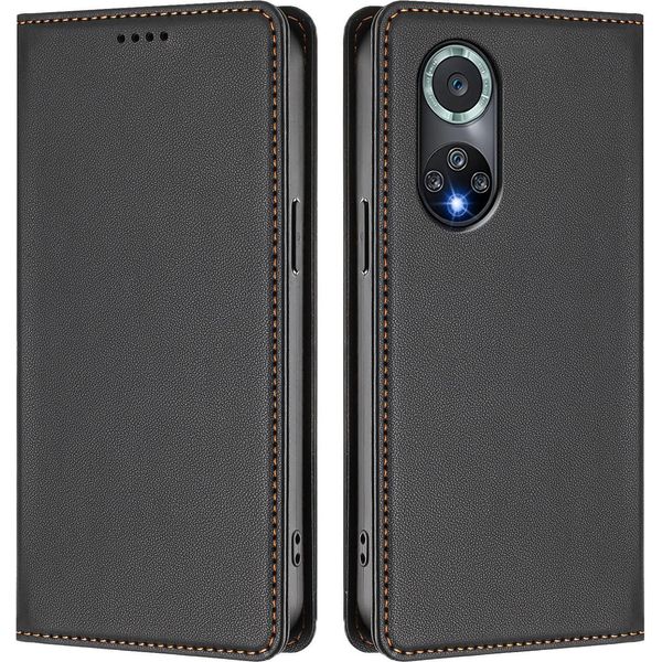 Custodia In Pelle Per Huawei Nova 9 Pro /Honor 50 Pro, Flip Case Magnetico In Finto Cuoio Con Supporto Nero-image