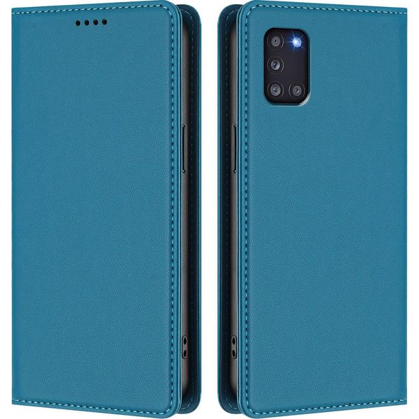 Custodia In Pelle Per Samsung Galaxy A31, Flip Case Magnetico In Finto Cuoio Con Supporto Lake Blu-image