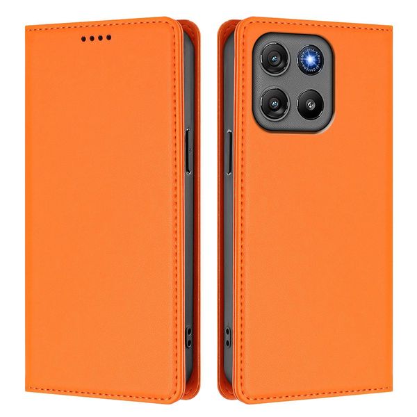 Custodia Per Motorola Moto G67 Power, Flip Cover In Finto Cuoio Antiurto Magnetica Con Supporto Arancione-image