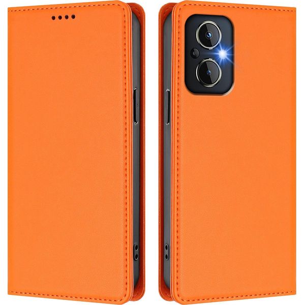 Custodia In Pelle Per Oppo Reno8 4G/Reno7 4G, Custodia Flip Magnetica In Finto Cuoio Con Supporto Arancione-image
