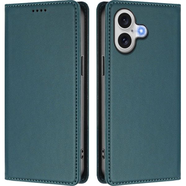 Custodia Per Iphone 17, Flip Cover In Finto Cuoio Antiurto Magnetica Con Supporto Verde-image