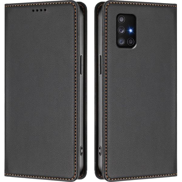 Custodia In Pelle Per Samsung Galaxy A71 4G, Flip Case Magnetico In Finto Cuoio Con Supporto Nero-image