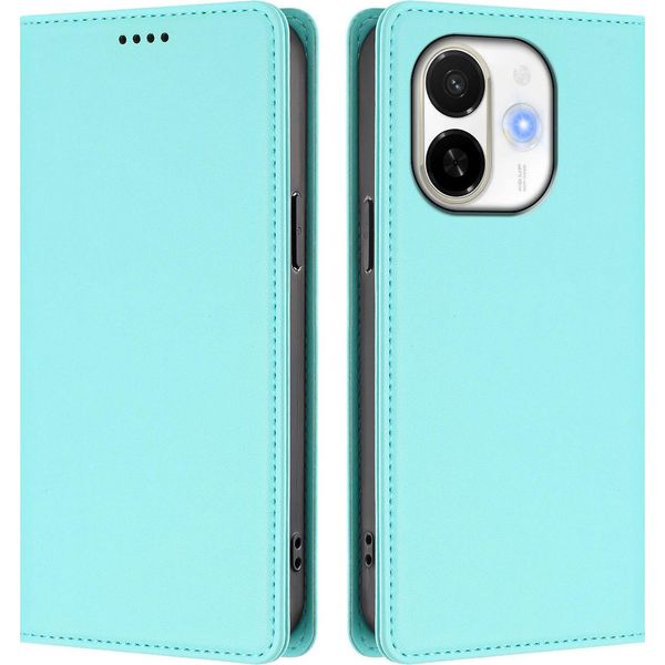Custodia Per Tecno Spark 30C 5G/Pop 9 5G, Flip Cover In Finto Cuoio Antiurto Magnetica Con Supporto Turchese-image