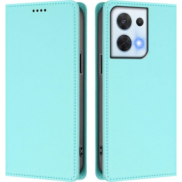 Custodia Per Oppo Reno8 5G, Custodia Magnetica Antiurto In Finto Cuoio Flip Cover Con Supporto Turchese-image