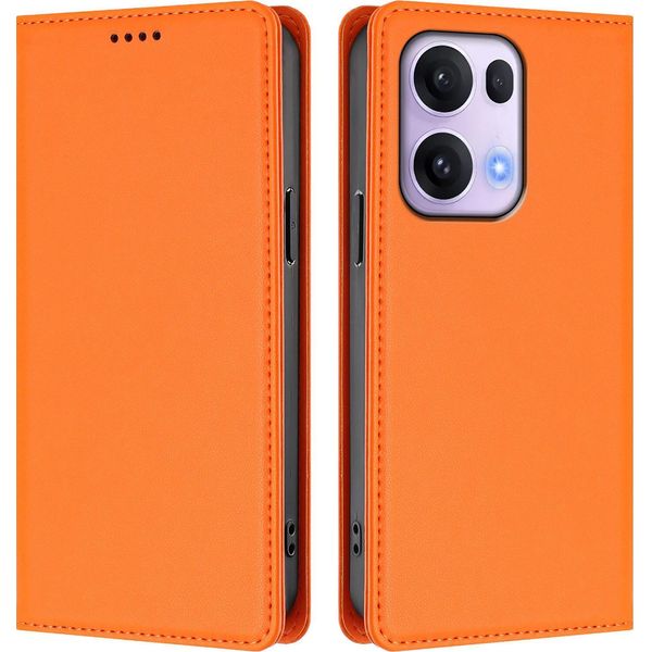 Custodia Per Oppo Reno13 Pro 5G, Custodia Magnetica Antiurto In Finto Cuoio Flip Cover Con Supporto Arancione-image