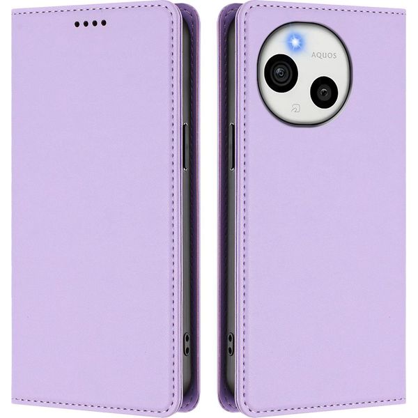 Custodia In Pelle Per Sharp Aquos Sense9 Plus, Custodia Magnetica In Finto Cuoio Con Supporto Viola Chiaro-image