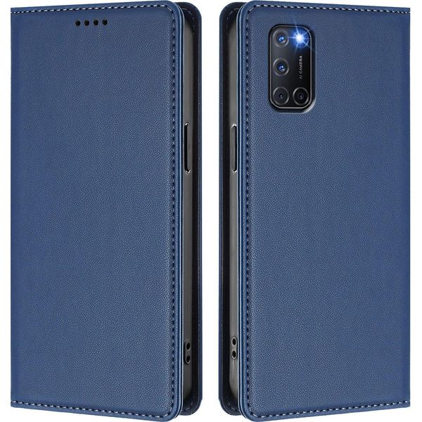 Custodia Per Telefono Cellulare Per Oppo A52 / A92 / A72 4G, Flip Cover In Finto Cuoio Antiurto Magnetica Con Supporto Blu Scuro-image