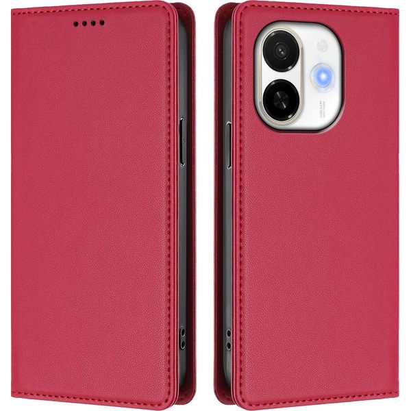 Custodia Per Tecno Spark 30C 5G/Pop 9 5G, Flip Cover In Finto Cuoio Antiurto Magnetica Con Supporto Rosso-image