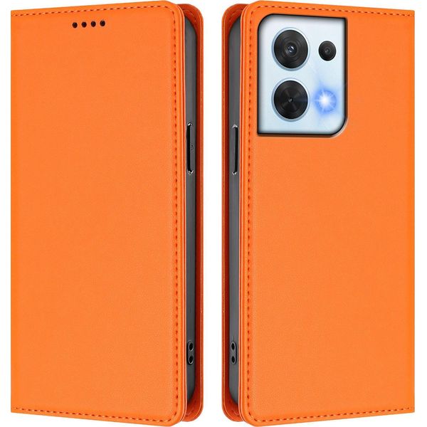 Custodia Per Oppo Reno8 5G, Flip Cover In Finto Cuoio Antiurto Magnetica Con Supporto Arancione-image