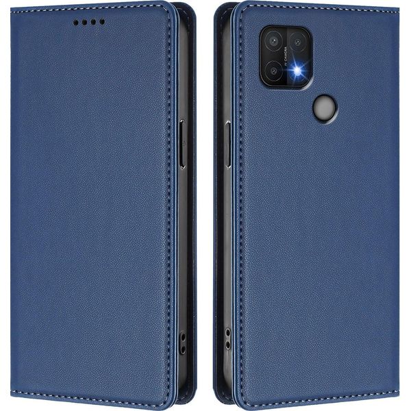 Custodia Per Oppo A35 / A16E / A16K / A15 / A15S, Flip Cover In Finto Cuoio Antiurto Magnetica Con Supporto Blu Scuro-image