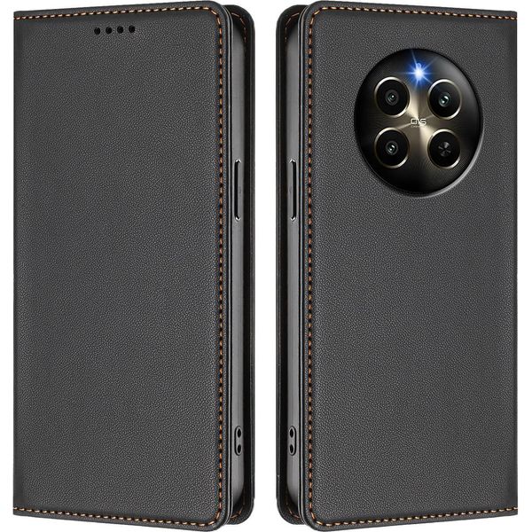 Custodia In Pelle Per Realme 12 Pro/Realme 12 Pro+, Flip Case Magnetico In Finto Cuoio Con Supporto Nero-image