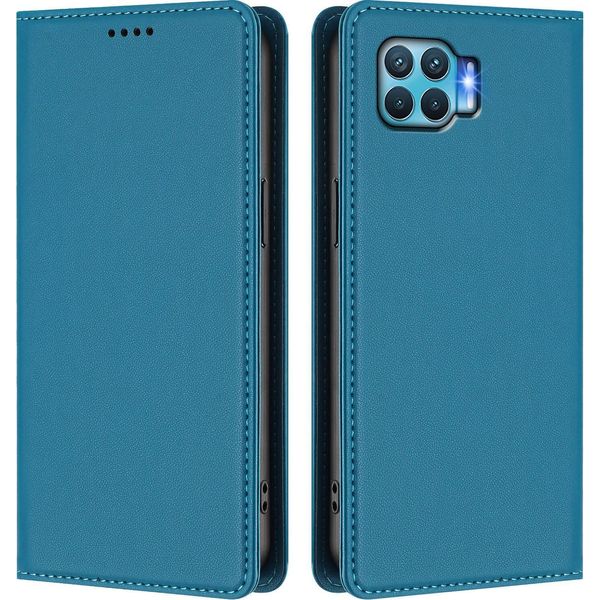 Custodia Per Telefono Cellulare Per Oppo F17 Pro, Flip Cover In Finto Cuoio Antiurto Magnetica Con Supporto Blu-image