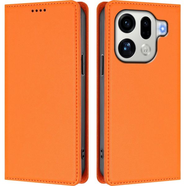 Custodia Per Oppo Find X9 Pro, Flip Cover In Finto Cuoio Antiurto E Magnetica Con Supporto Arancione-image