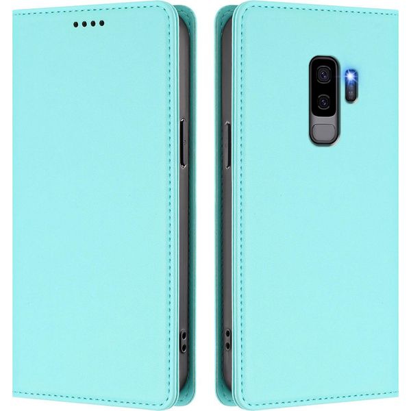 Custodia Per Telefono Cellulare Per Samsung Galaxy S9 Plus,Poliuretanopelle Flip Cover Antiurto Magnetico Con Supporto Turchese-image